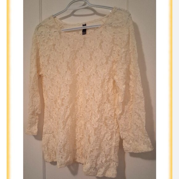 Pale Yellow/Cream Lace Long Sleeve, Denver Hayes, Women's, Large - Picture 1 of 9